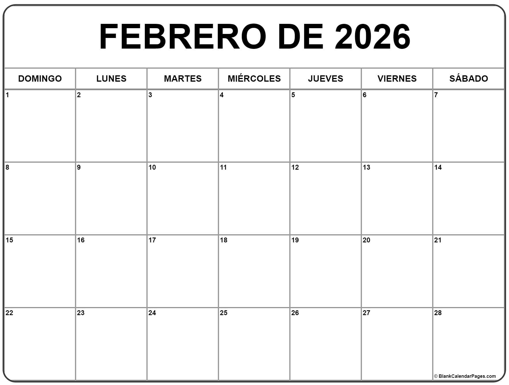 Febrero De 2026 Calendario Gratis | Calendario Febrero with regard to Calendario 2026 Febrero