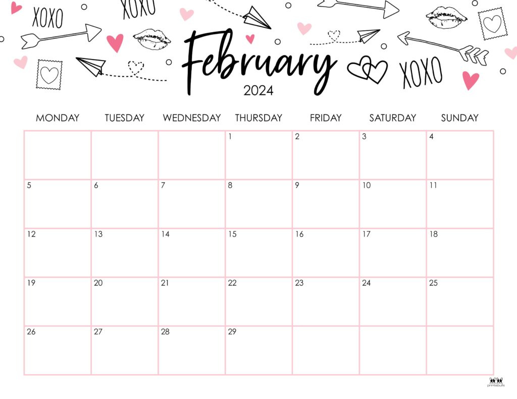 February 2024 Calendars - 50 Free Printables | Printabulls for Cute Printable February Calendar