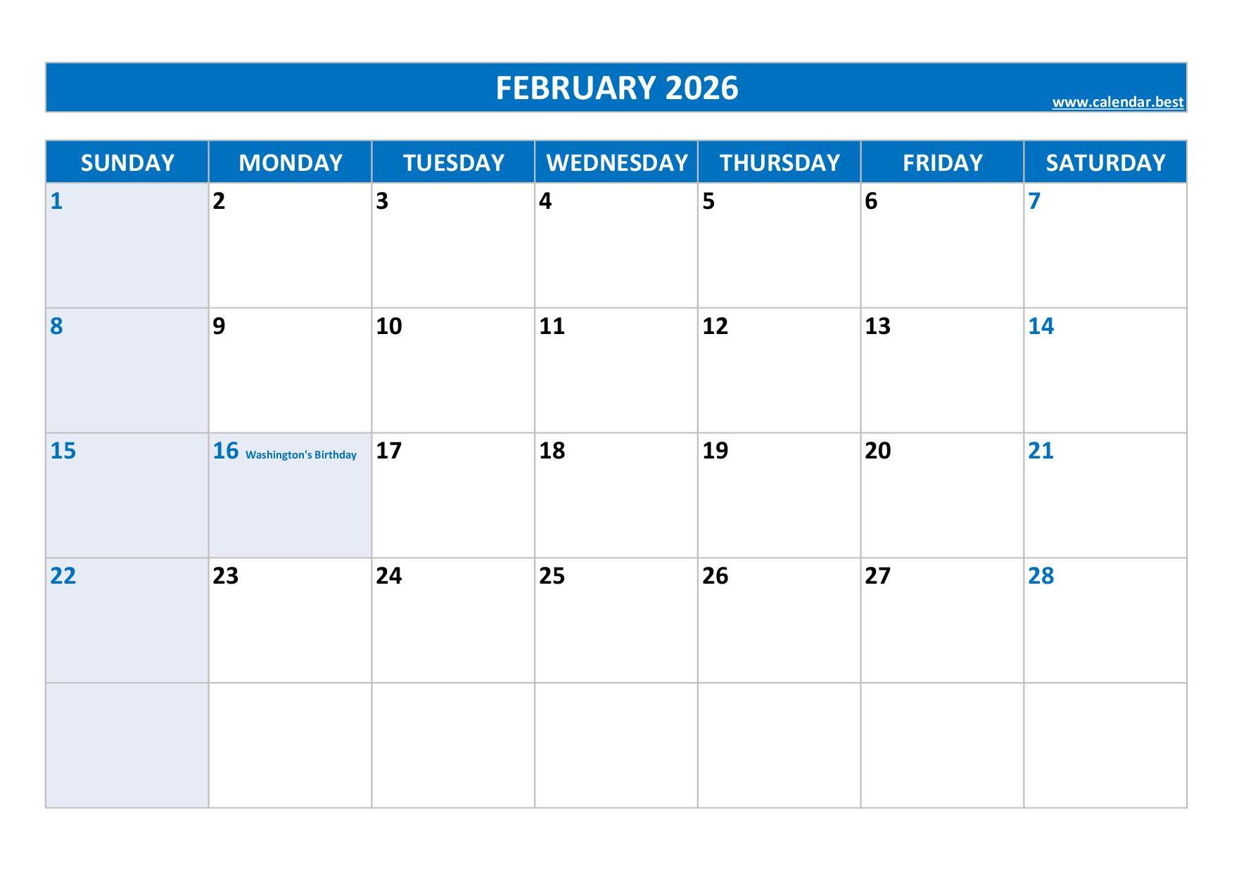 February 2026 Calendar -Calendar.best in February 2026 Calendar With Us Holidays