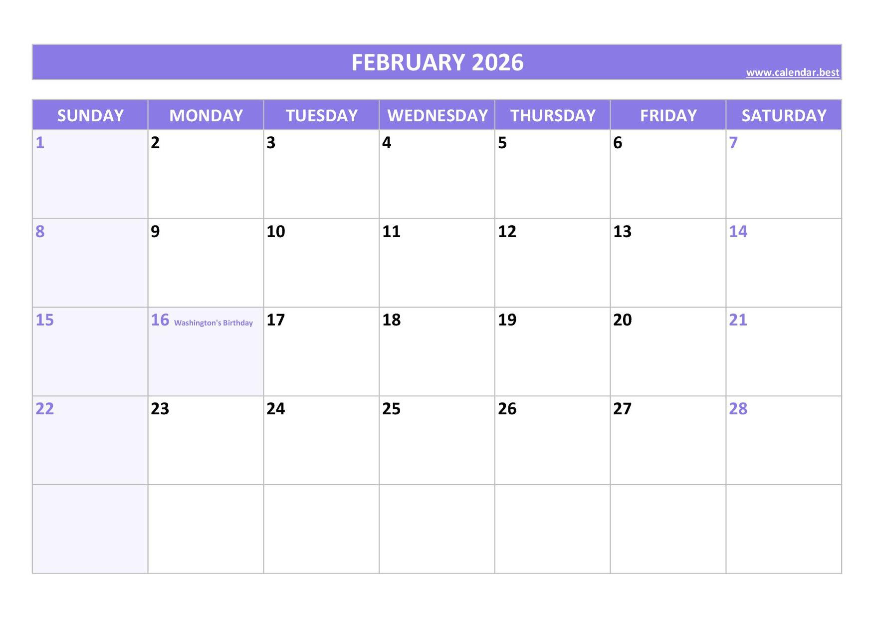 February 2026 Calendar -Calendar.best regarding February 2026 Calendar With Holidays Wiki