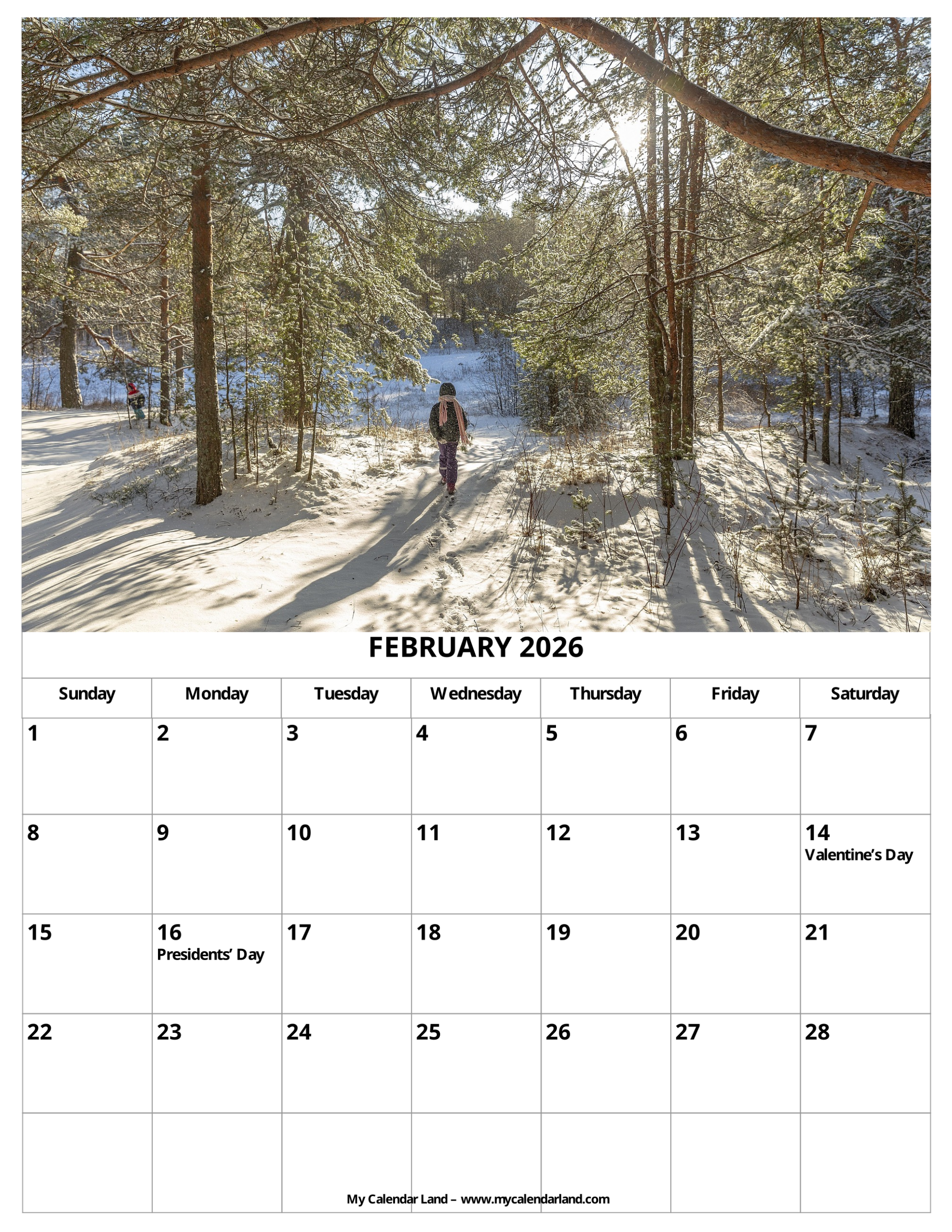 February 2026 Calendar – My Calendar Land inside February 2026 Calendar General Blue