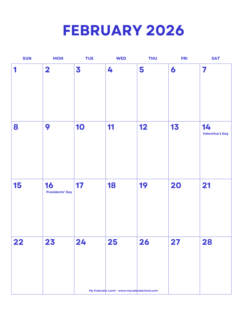 February 2026 Calendar – My Calendar Land throughout February 2026 Calendar General Blue