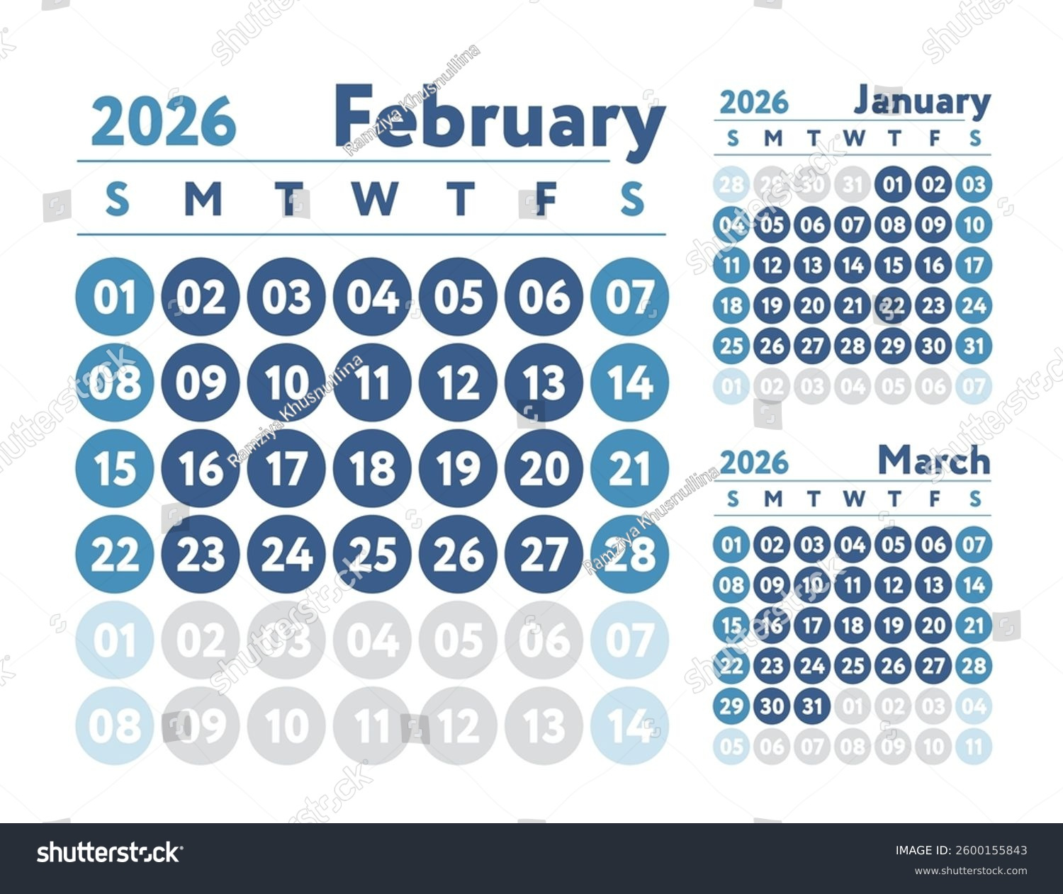 February 2026 Calendar New Year Planner Stock Vector (Royalty Free pertaining to February 2026 Calendar Blue