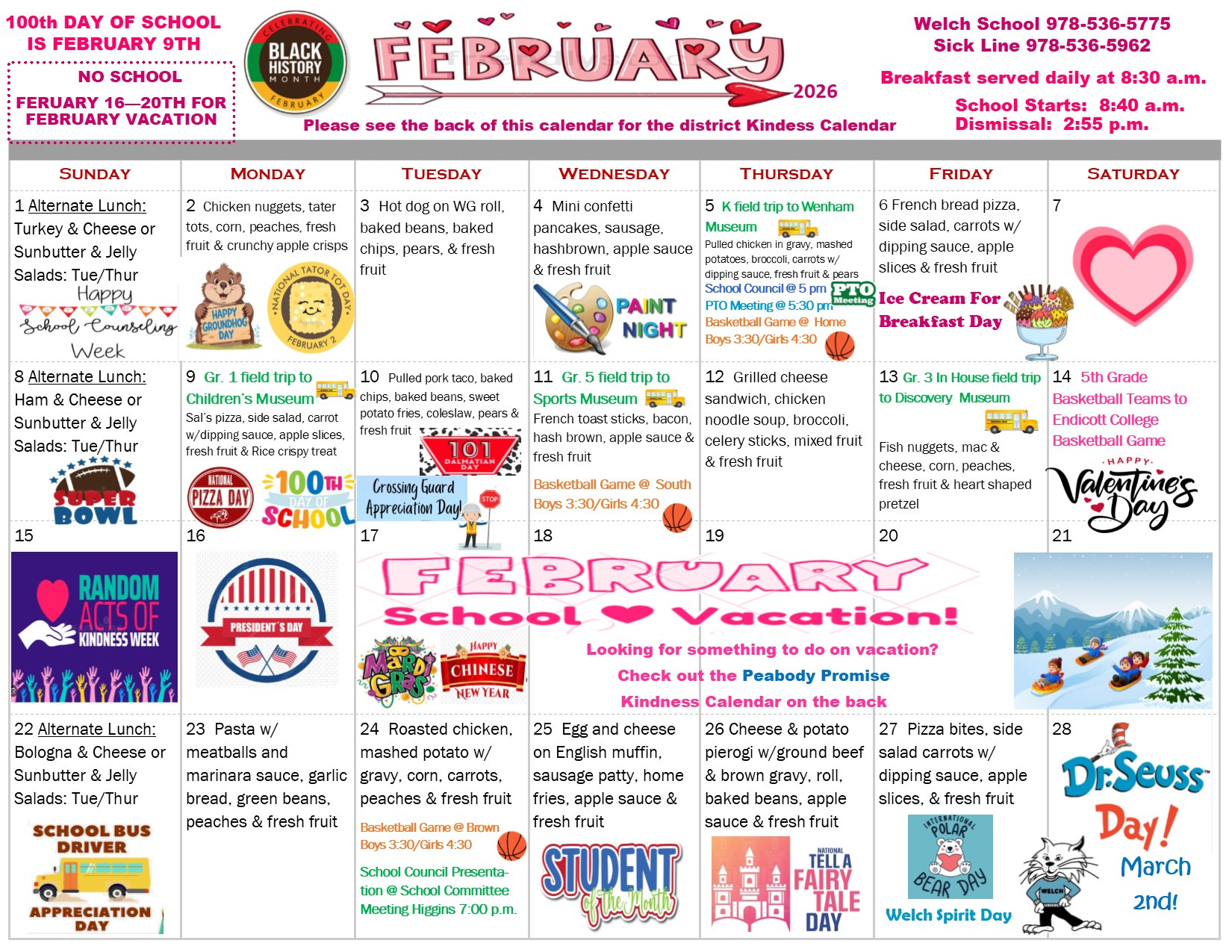 February 2026 Calendar : Peabody Public Schools regarding February 2026 Calendar Of Events