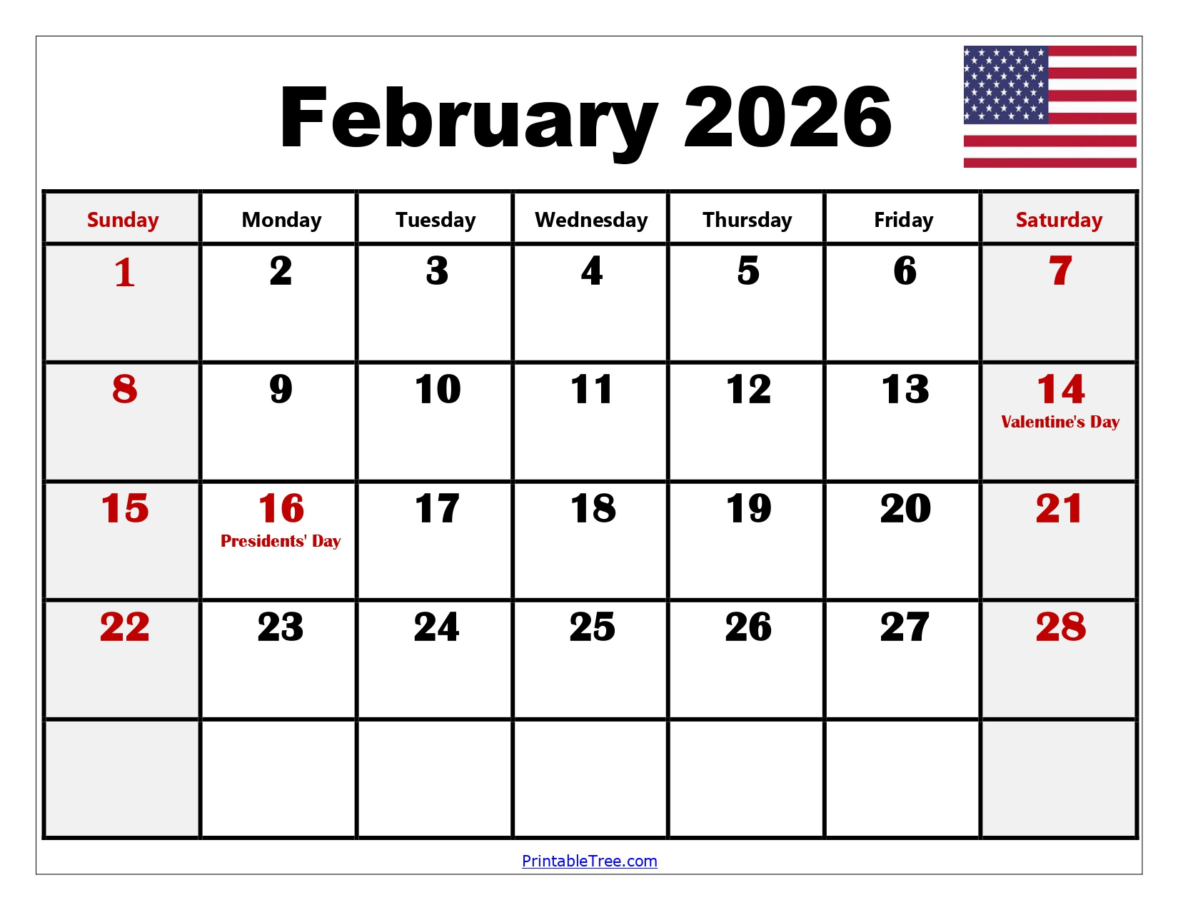 February 2026 Calendar Printable Pdf With Holidays Templates intended for February 2026 Calendar Federal Holidays