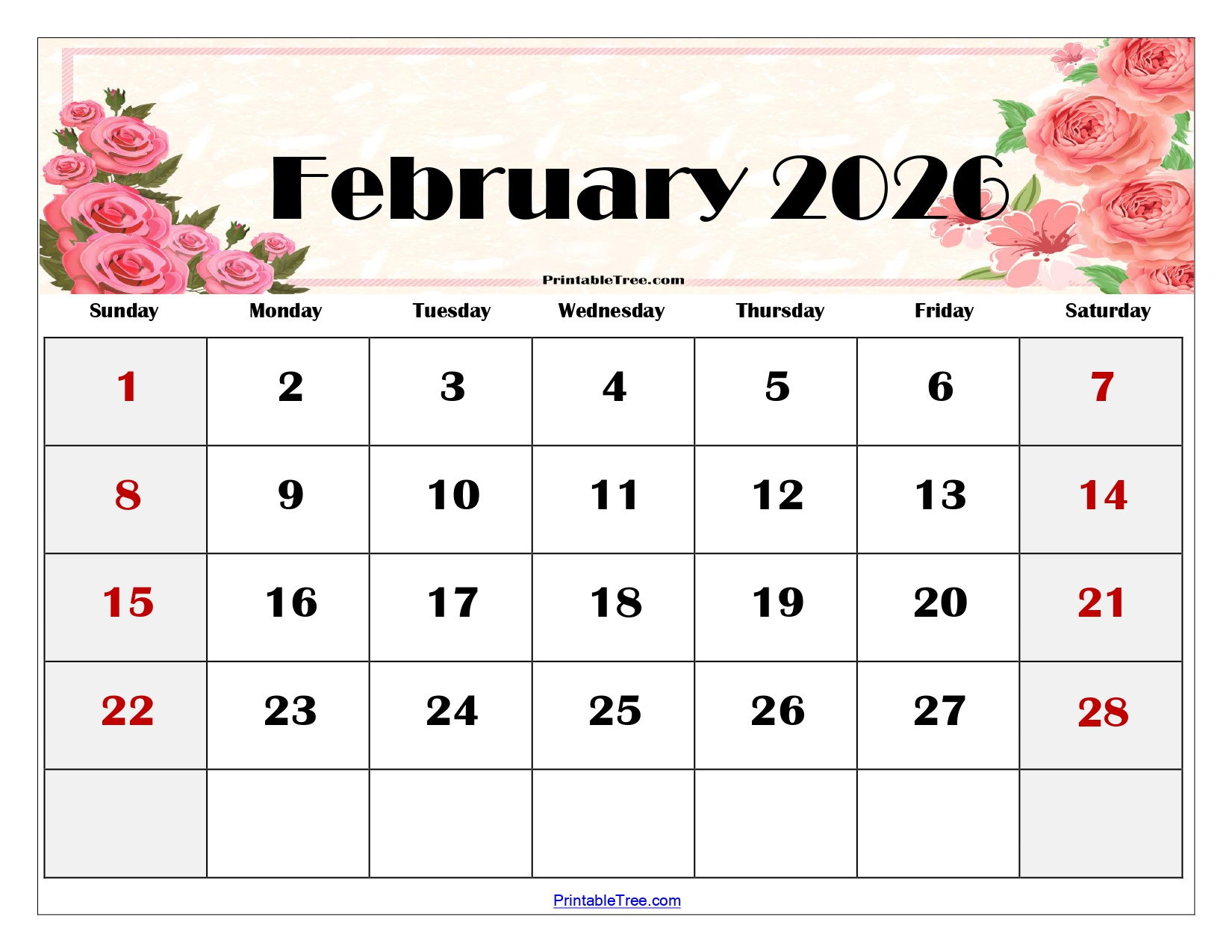 February 2026 Calendar Printable Pdf With Holidays Templates throughout Calendar Printable February 2026