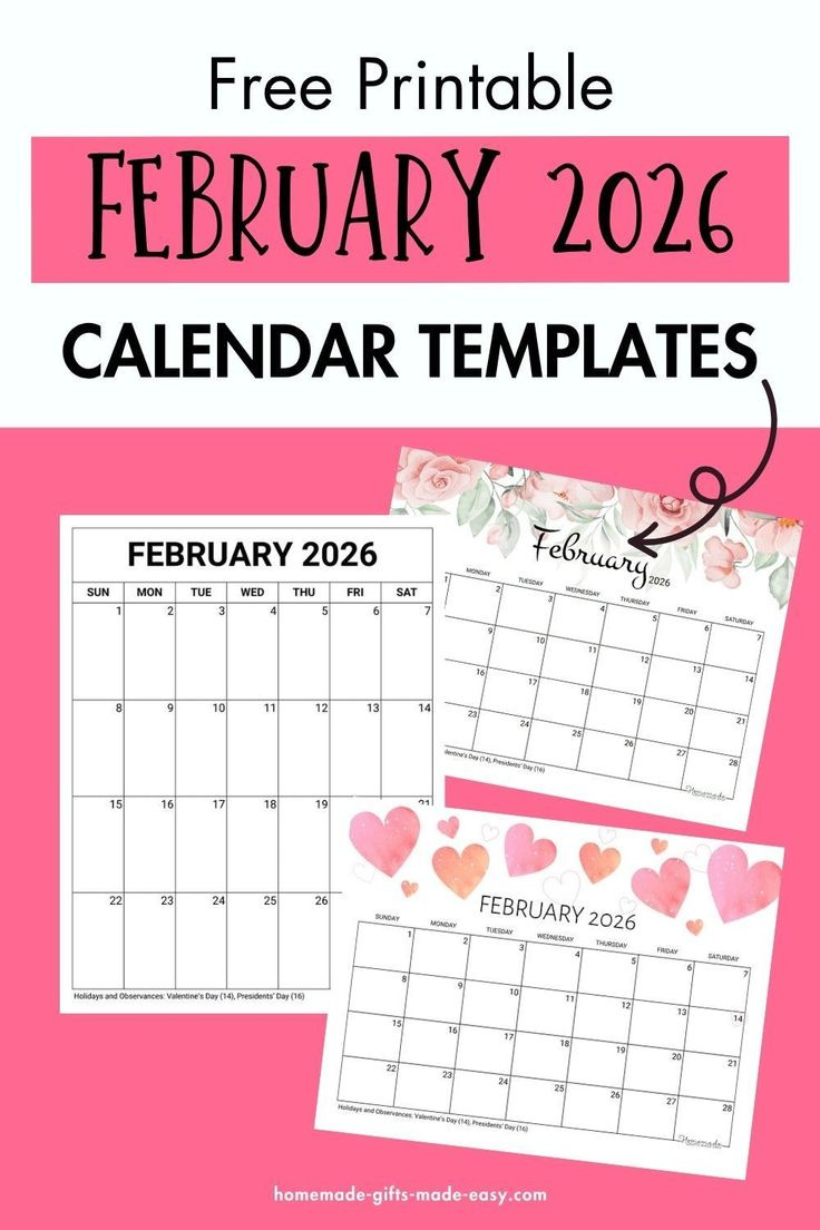 February 2026 Calendar Printables | Homemade Gifts Made Easy for February 2026 Calendar Homemade