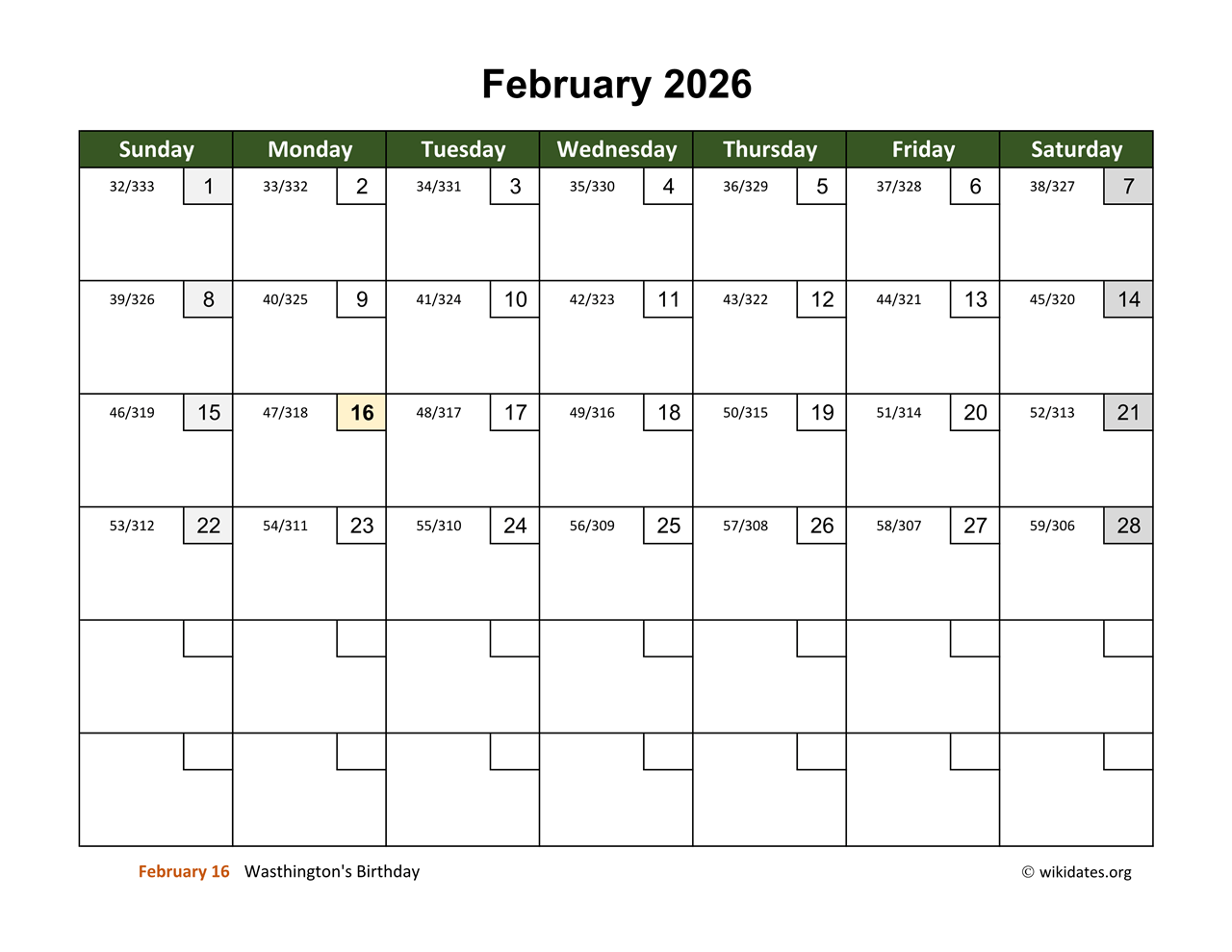 February 2026 Calendar With Day Numbers | Wikidates regarding How Many Days in February 2026 Calendar