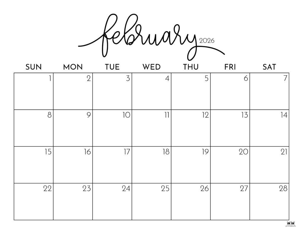 February 2026 Calendars - 150 Free Printables | Printabulls intended for Feb 2026 Calendar Editable