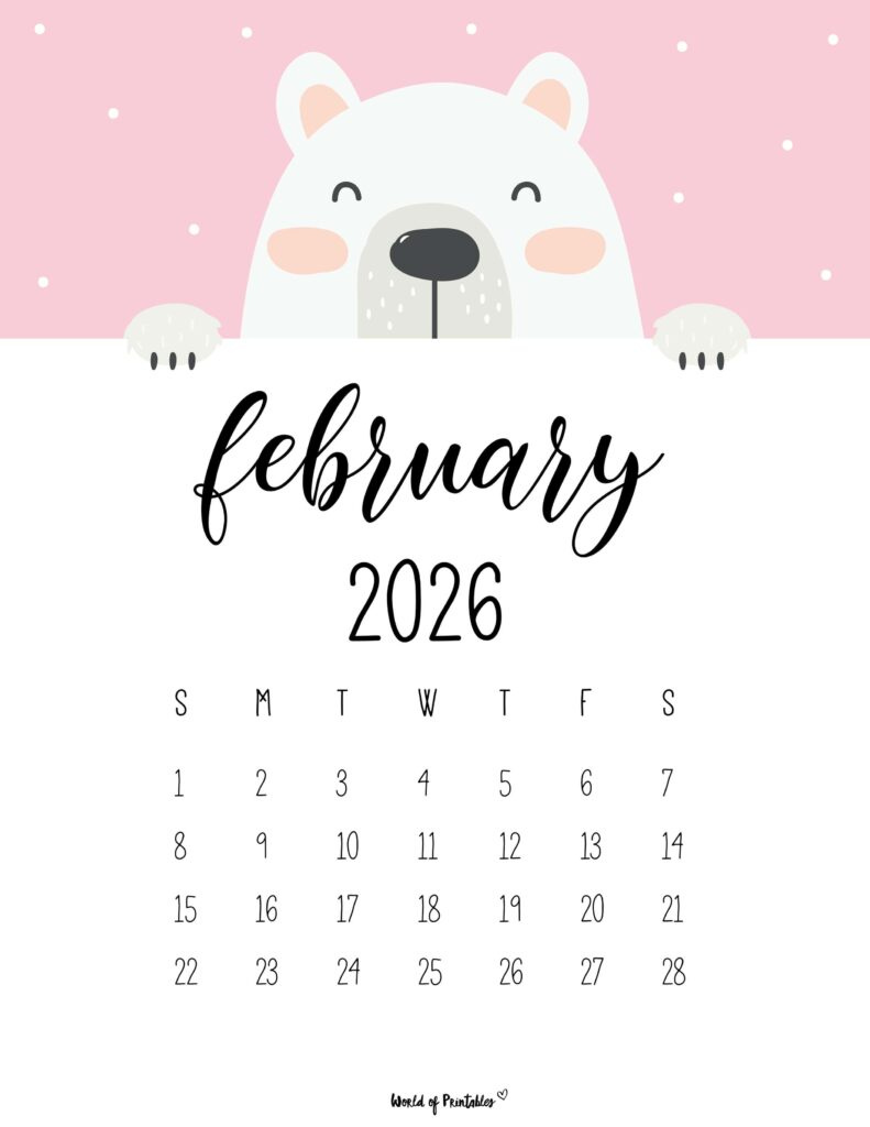 February 2026 Calendars - 200 Free Printables - World Of Printables in February 2026 Calendar Aesthetic
