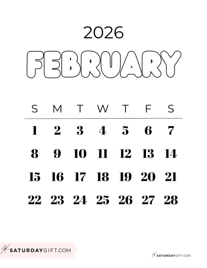 February 2026 Calendars - 23 Cute Free Printable Pdfssaturdaygift regarding February 2026 Calendar Dates