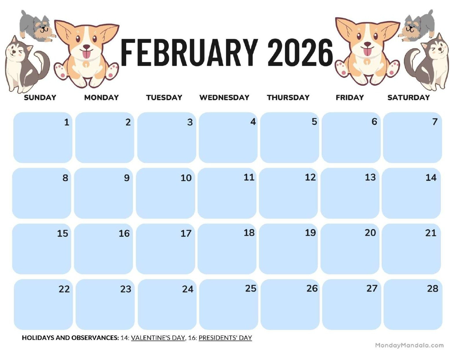 February 2026 Calendars (Free Pdf Printables) for February 2026 Calendar Monday Start