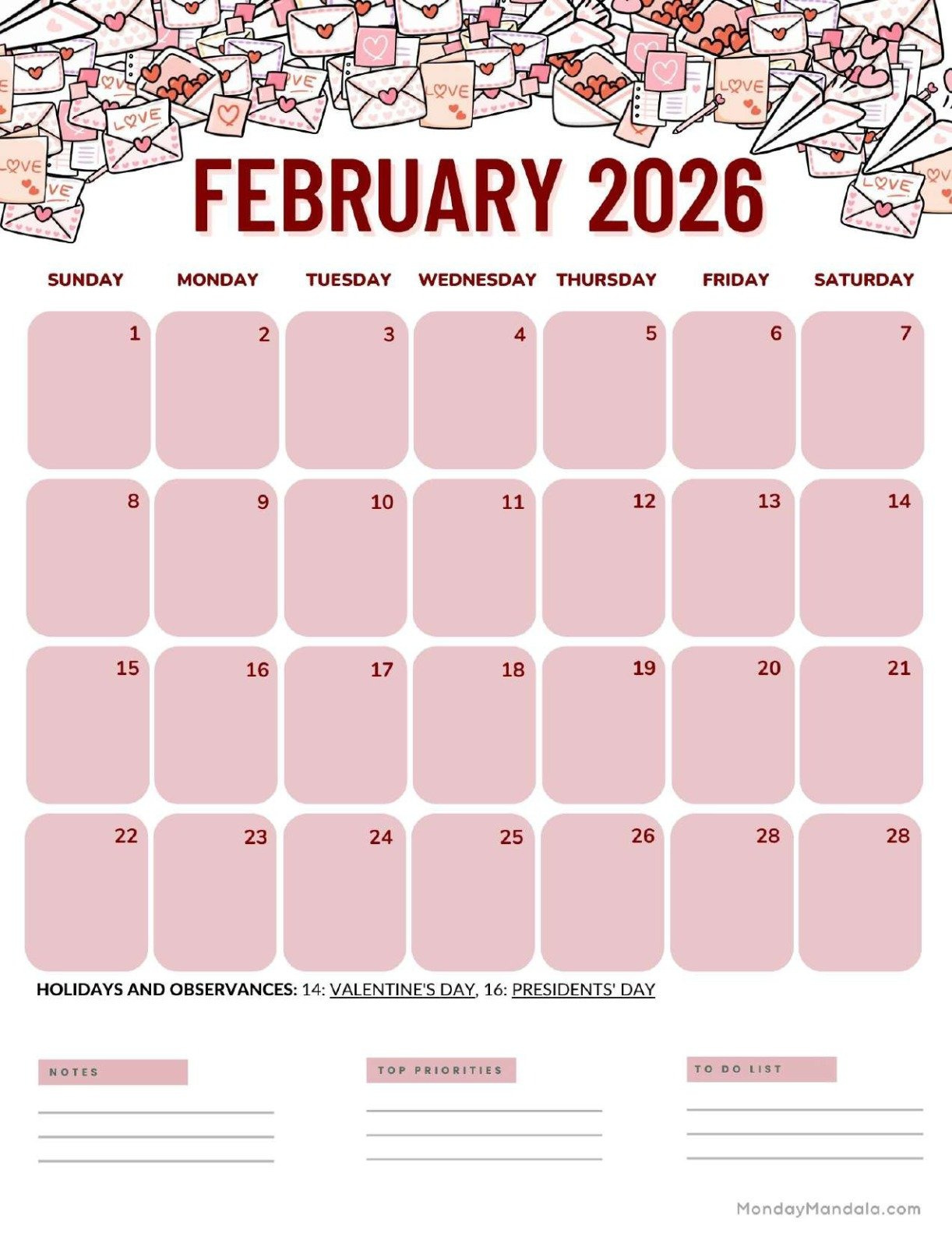 February 2026 Calendars (Free Pdf Printables) in February 2026 Calendar Printable Portrait
