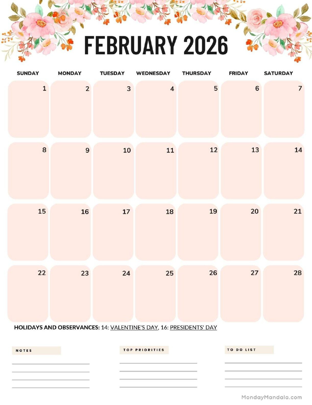 February 2026 Calendars (Free Pdf Printables) inside February 2026 Printable Calendar Portrait