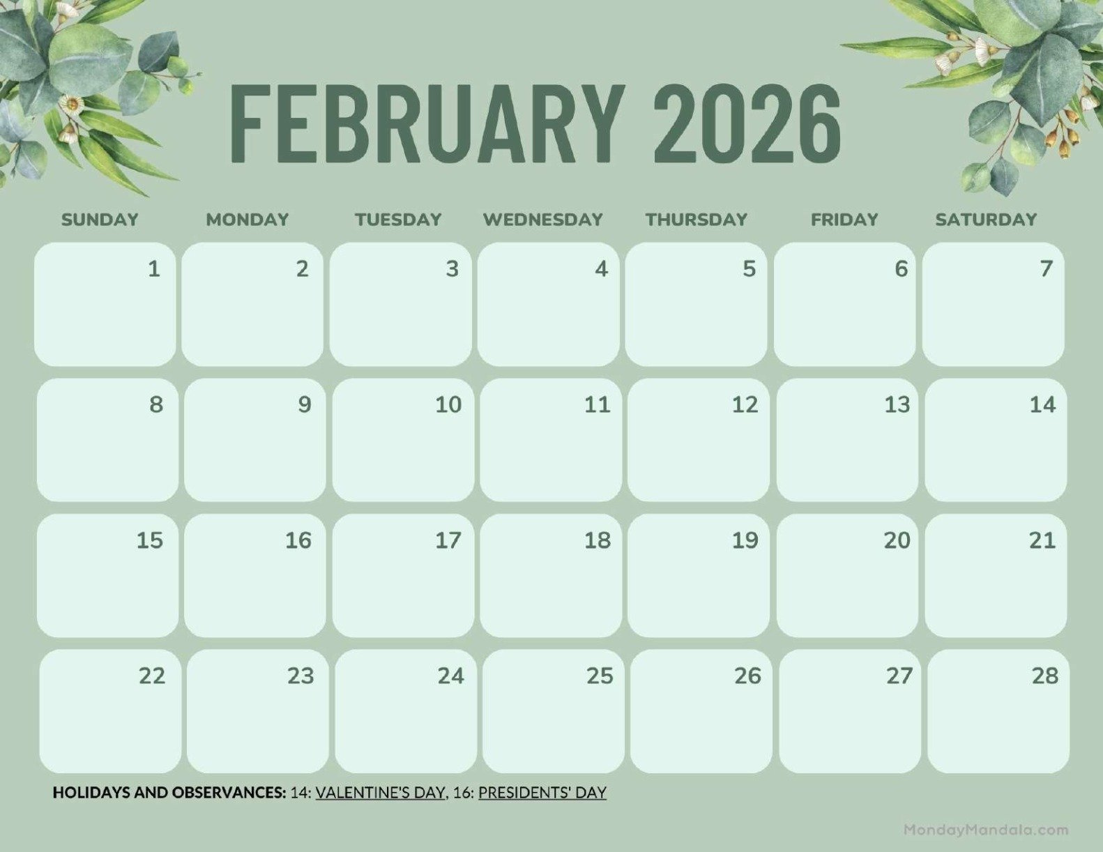 February 2026 Calendars (Free Pdf Printables) pertaining to February 2026 Calendar Mardi Gras