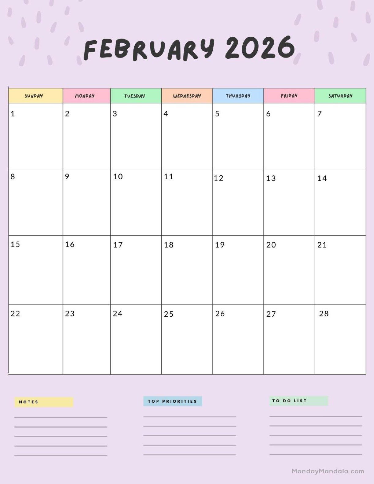 February 2026 Calendars (Free Pdf Printables) with February 2026 Calendar Mardi Gras