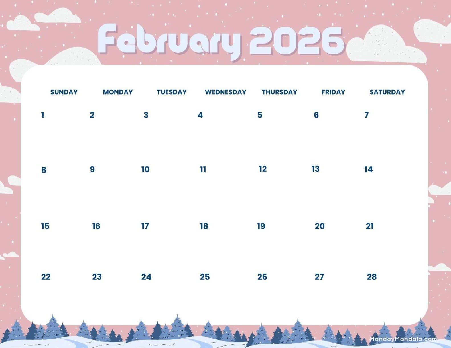 February 2026 Calendars (Free Pdf Printables) with regard to February 2026 Calendar Monday Mandala