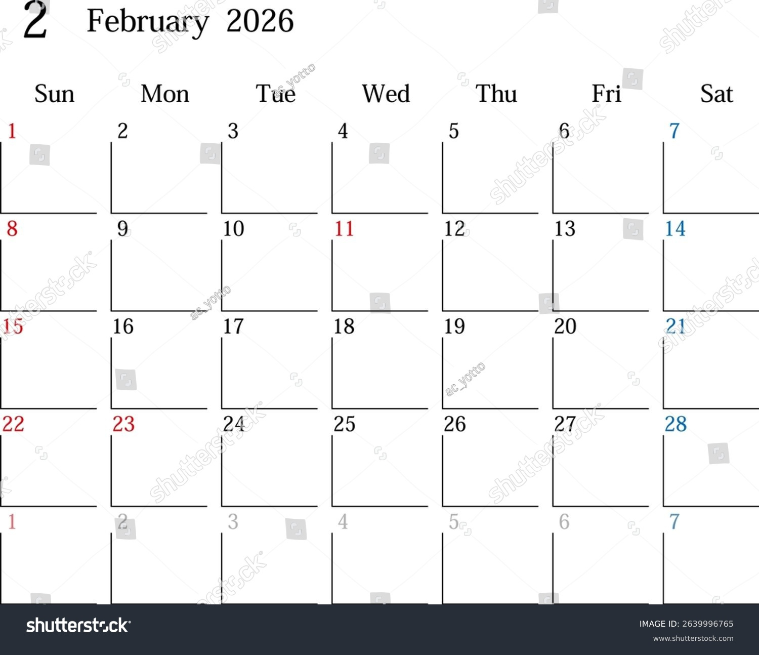 February 2026 Japan Calendar Holidays Stock Vector (Royalty Free for February 2026 Calendar Japan