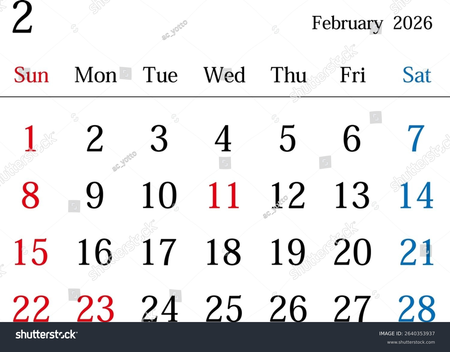 February 2026 Japan Calendar Holidays Stock Vector (Royalty Free intended for February 2026 Calendar Japan