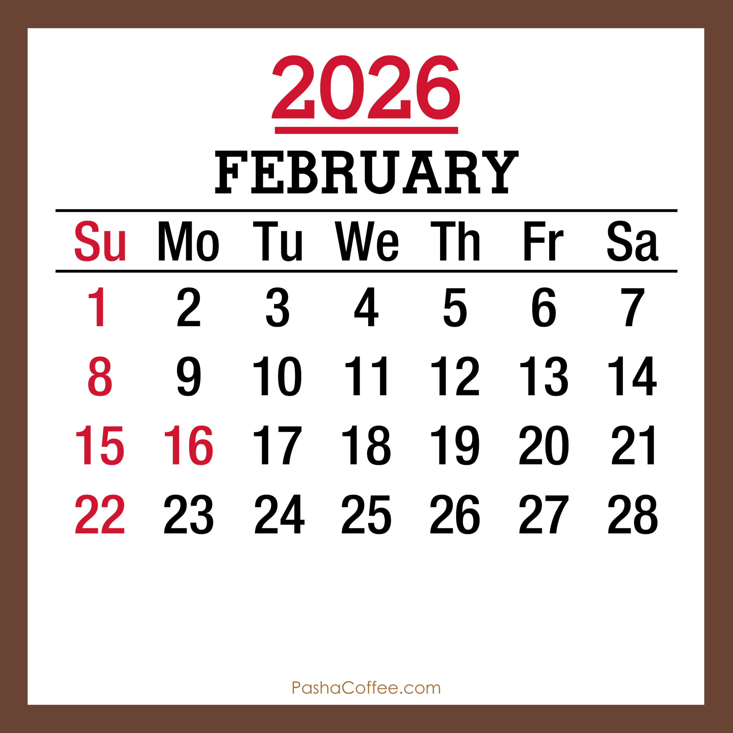 February 2026 Monthly Calendar With Holidays, Printable Free inside Holidays In February 2026 Calendar