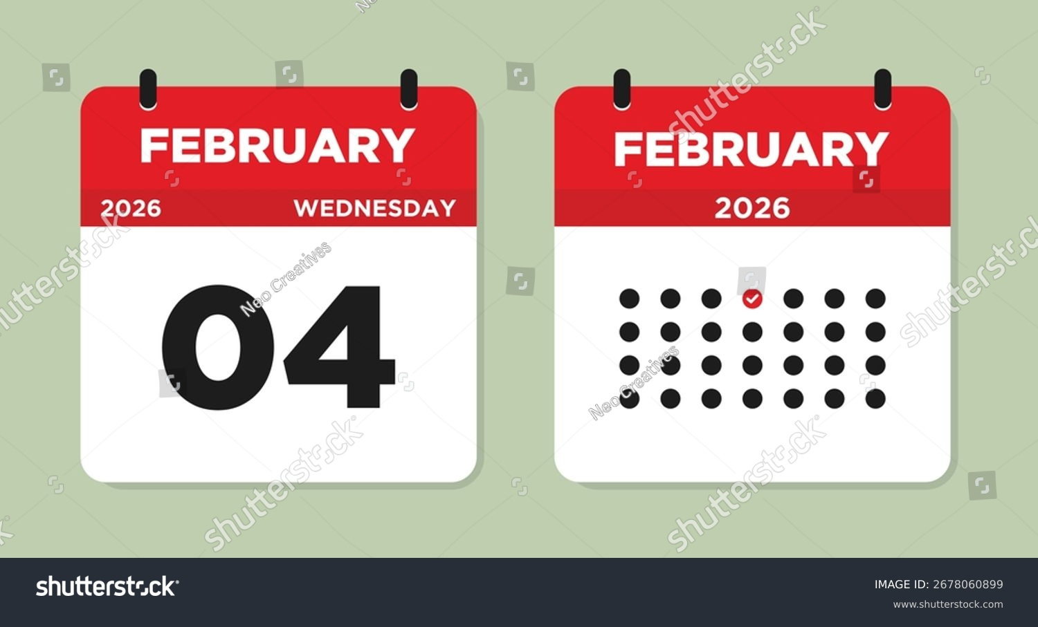 February 4 2026 Wednesday Calendar Page Stock Vector (Royalty Free in Feb 2026 Calendar Clipart