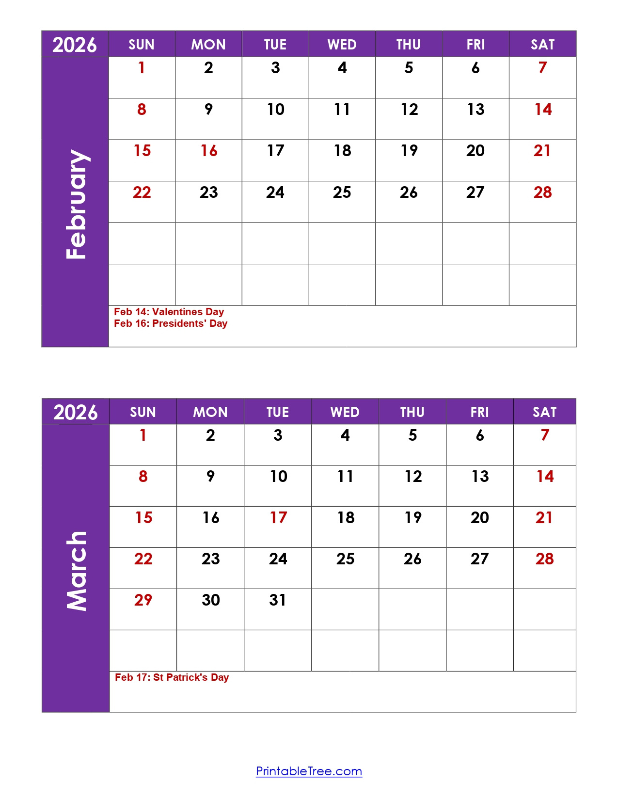 February And March 2026 Calendar Printable Pdf | 2 Month Calendar within Feb March 2026 Calendar