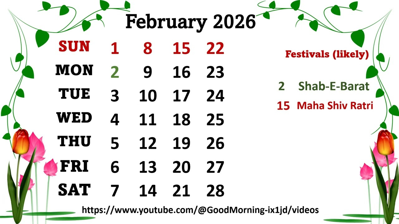 February Calendar 2026, #Februarycalendar2026, - Youtube regarding February 2026 Calendar in Kannada