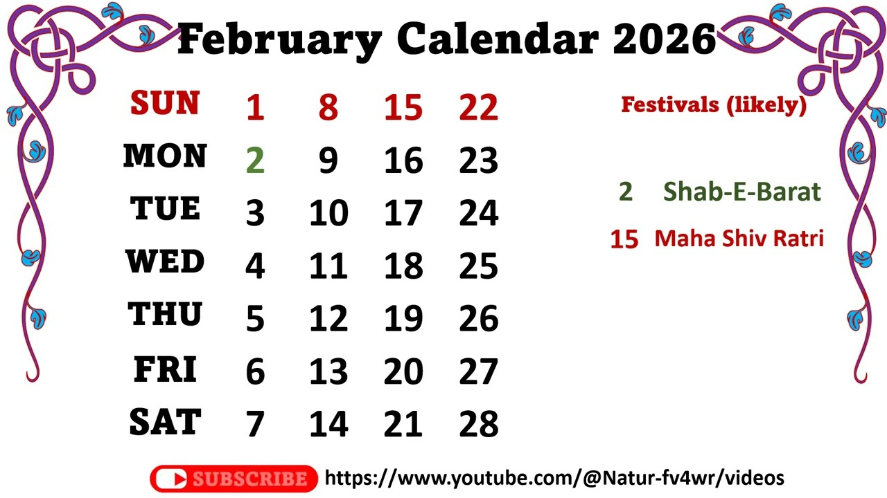 February Calendar 2026, #Februarycalender2026 - Youtube within Feb 2026 Calendar Festival List