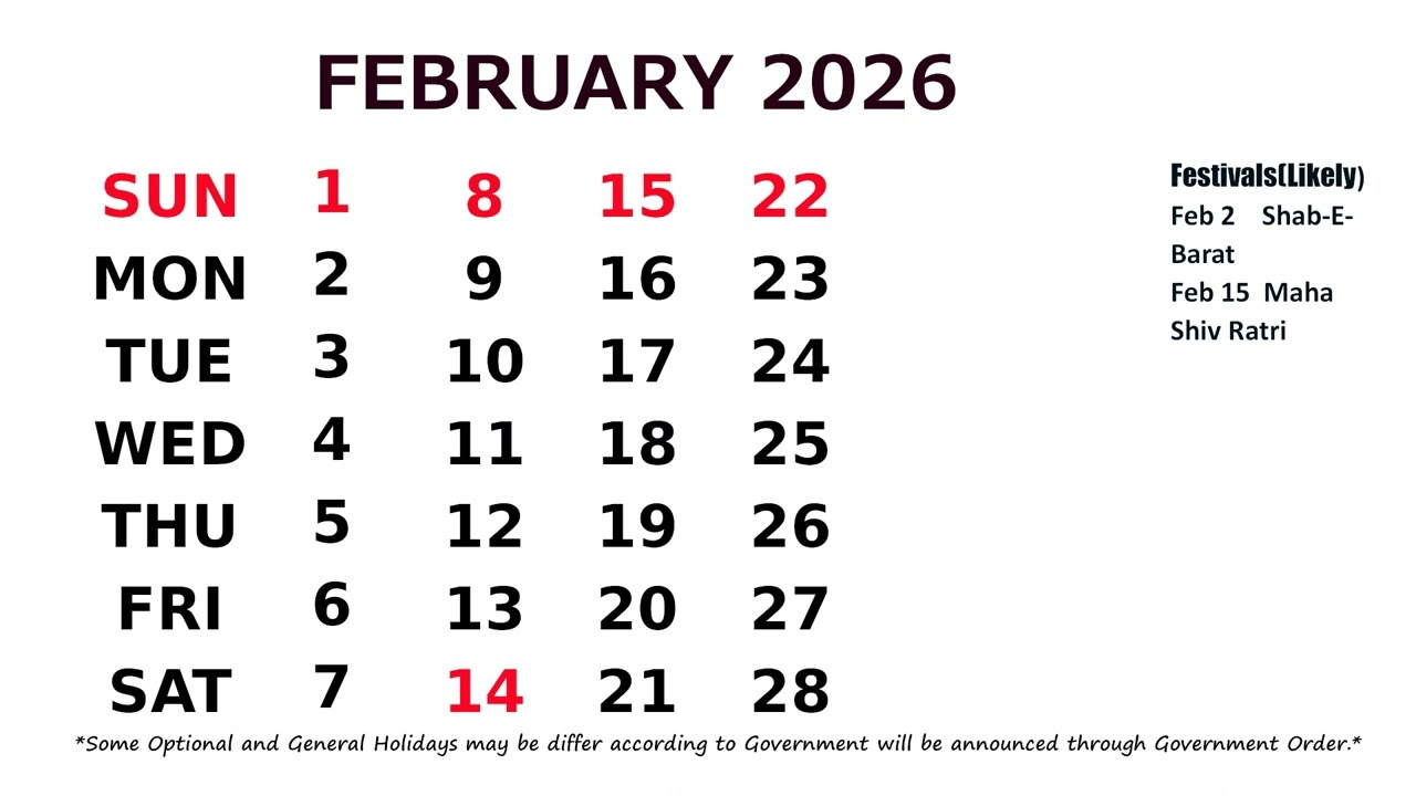 February Calendar 2026 - Youtube throughout February 2026 Calendar Bangalore Press