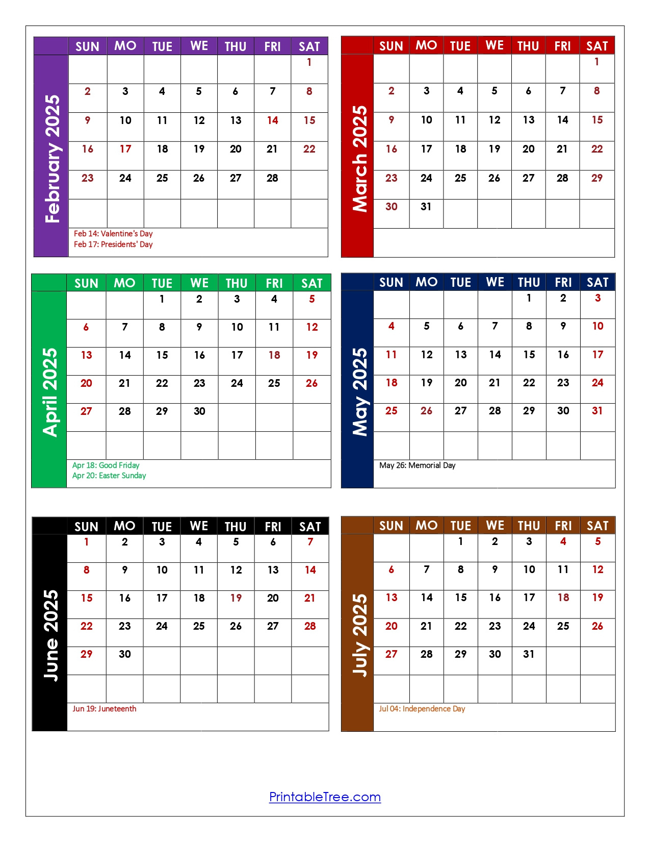 February To July 2025 Calendar Printable Pdf | Six Months Calendar within July 2025 to February 2026 Calendar