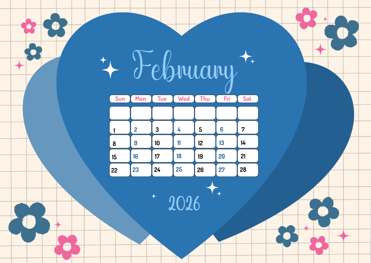 Free Blue February 2026 Calendar Template To Edit Online with February 2026 Calendar Blue