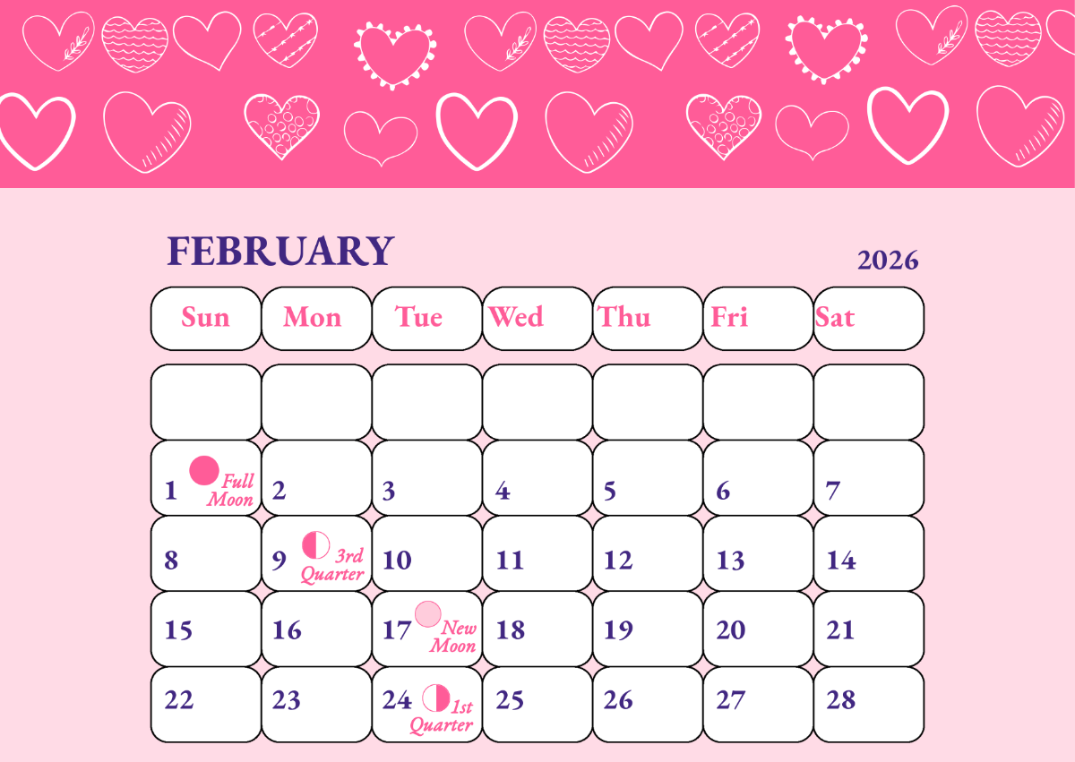 Free February 2026 Calendar With Moon Phases Template To Edit Online regarding Moon Calendar February 2026