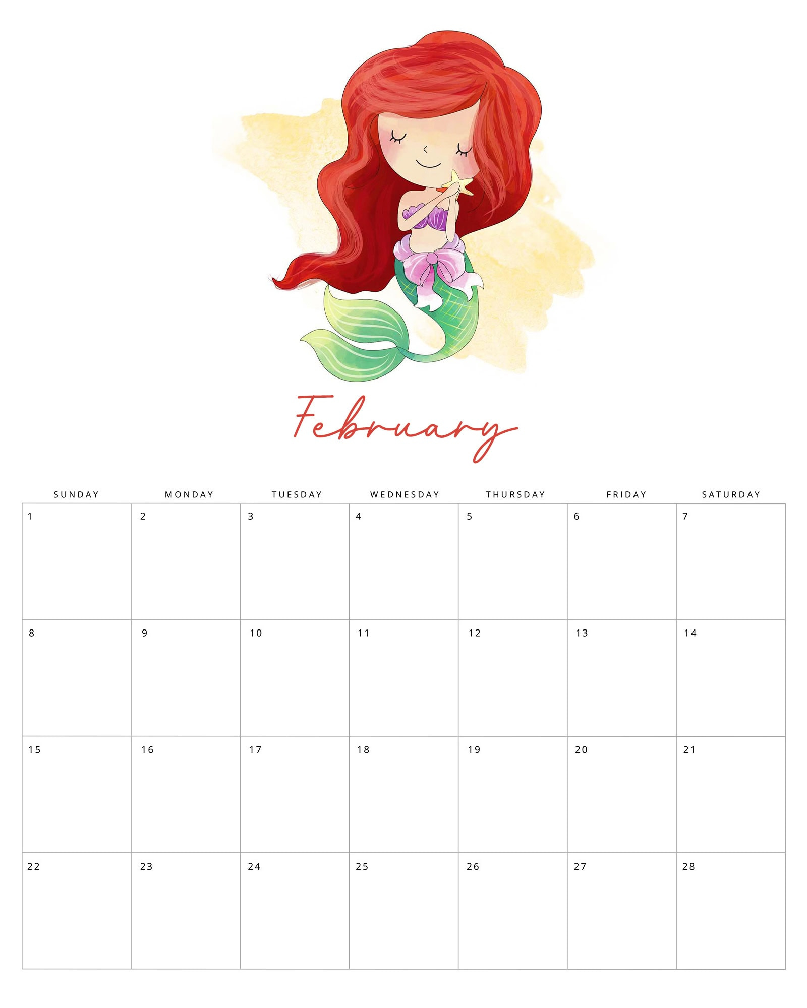 Free Printable 2026 Watercolor Princess Calendar - The Cottage Market with regard to February 2026 Calendar Disney