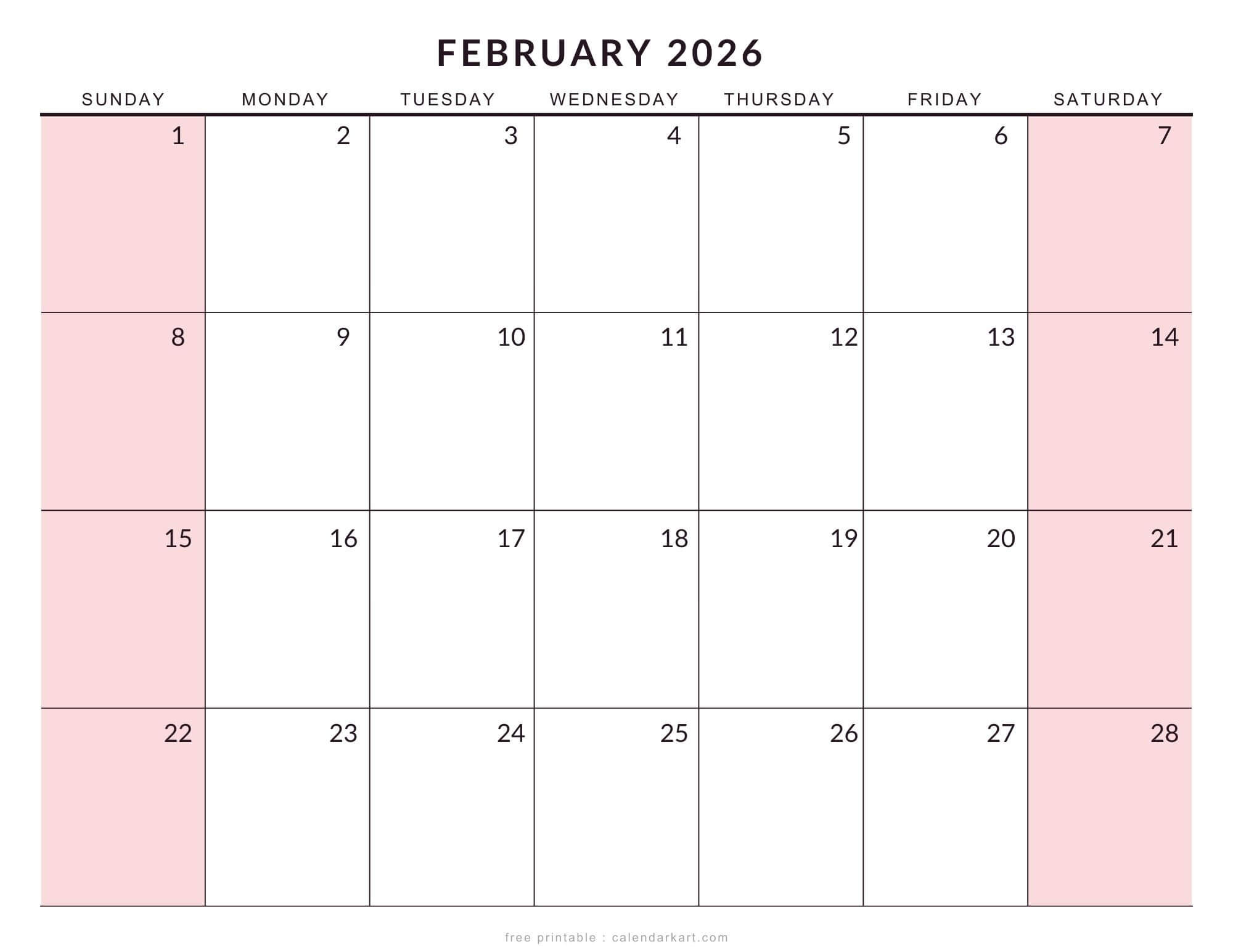 Free Printable February 2026 Calendar | Pdf Templates pertaining to February 2026 Calendar Inch Calculator