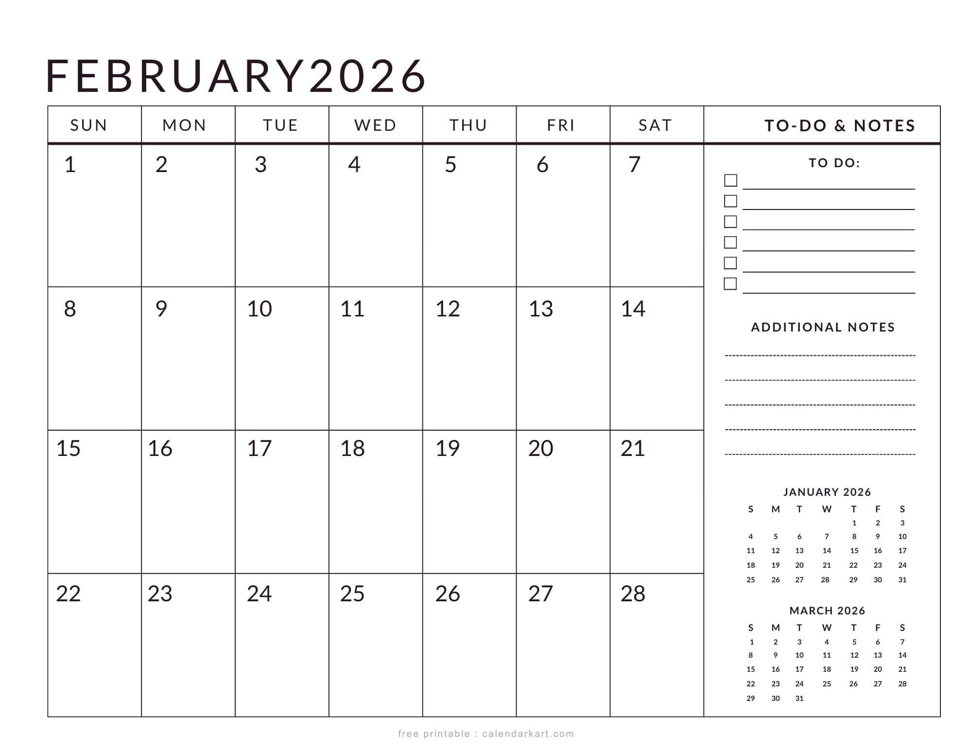 Free Printable February 2026 Calendar | Pdf Templates regarding February 2026 Calendar Inch Calculator