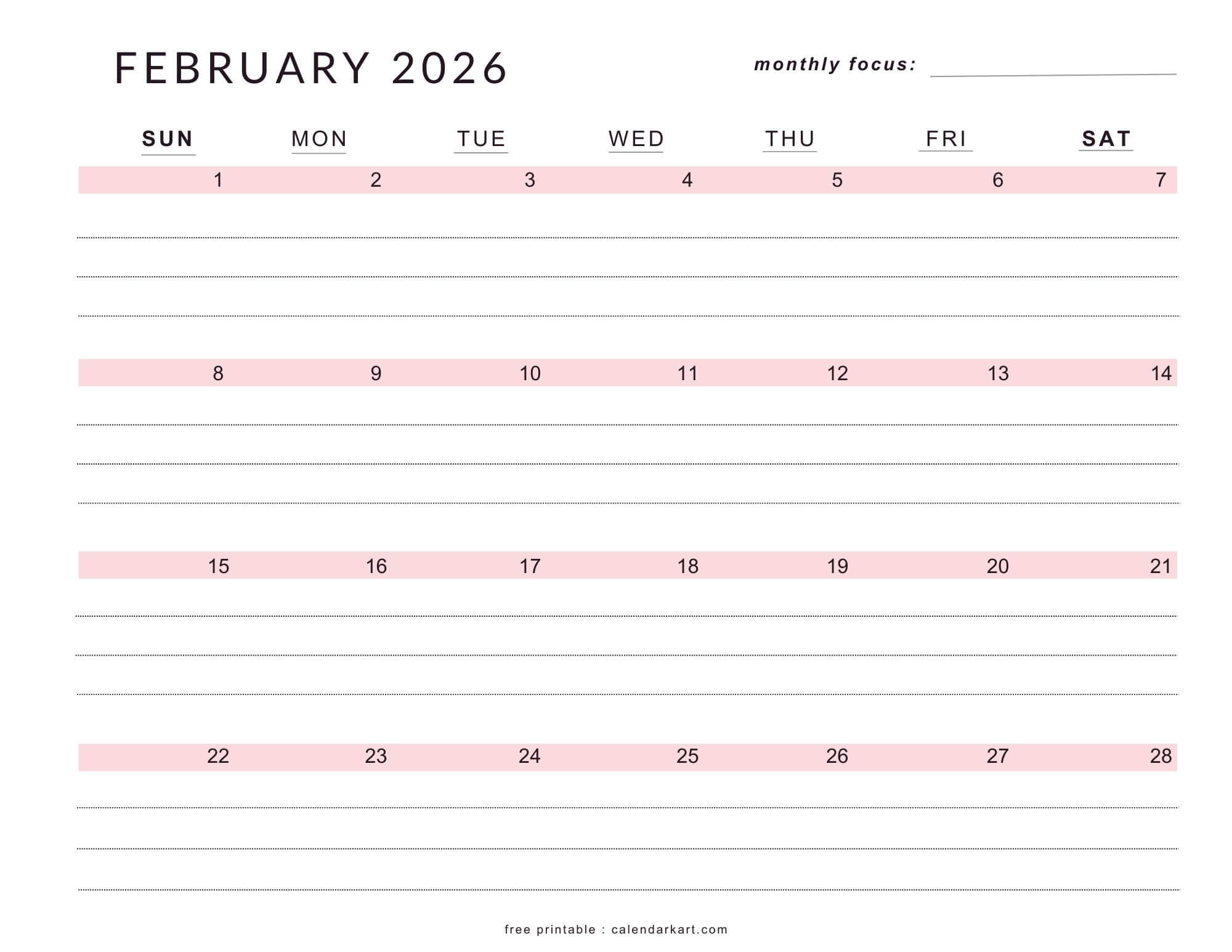 Free Printable February 2026 Calendar | Pdf Templates with regard to February 2026 Calendar with Lines