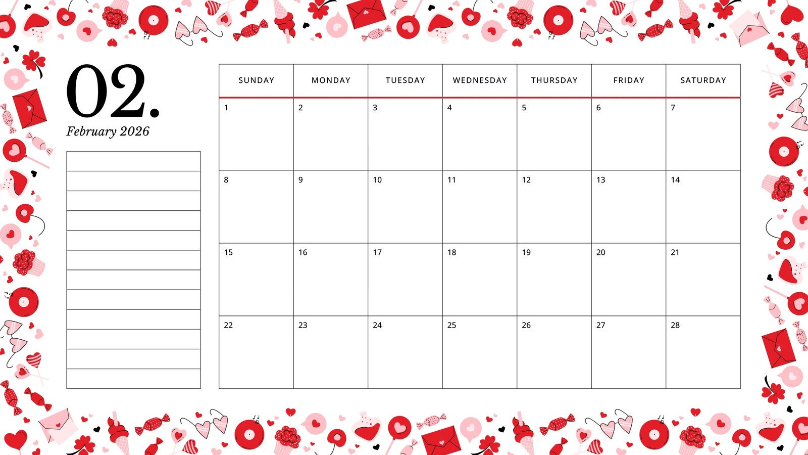 Free To Customize February 2026 Calendar Templates | Canva inside February 2026 Calendar with Hearts