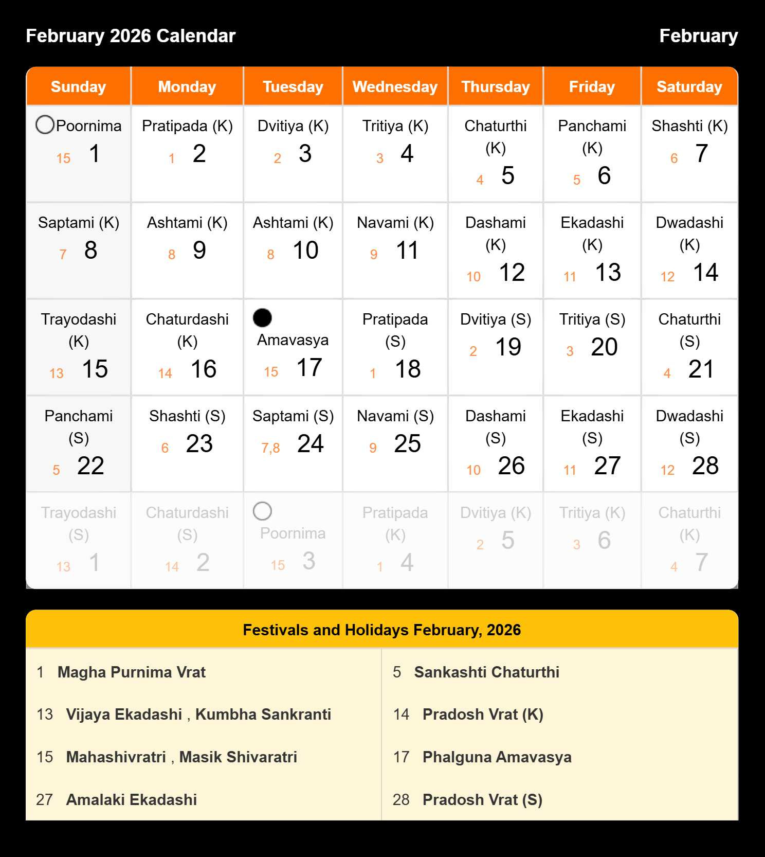 Hindi Calendar 2026 February - हिंदी कैलेंडर 2026 in February 2026 Calendar Ramnarayan Panchang