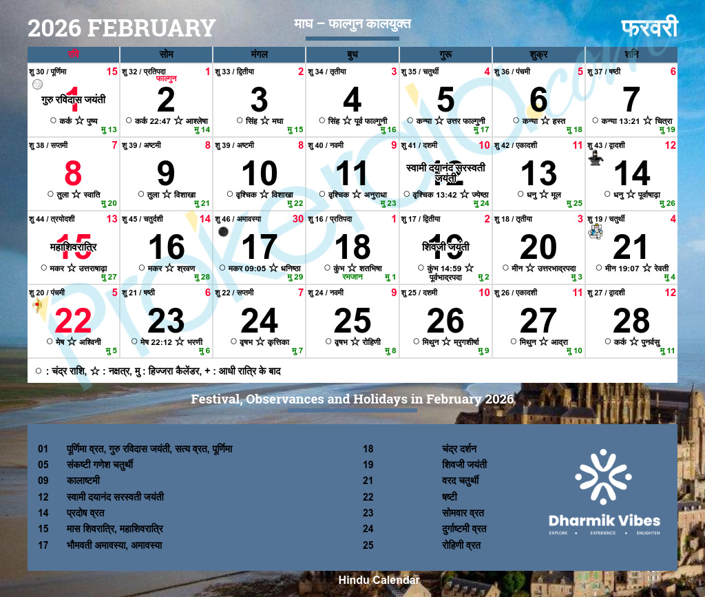 Hindu Calendar February 2026 (Hindi) – Festivals, Vrat, Panchang with regard to February 2026 Calendar Mahashivratri
