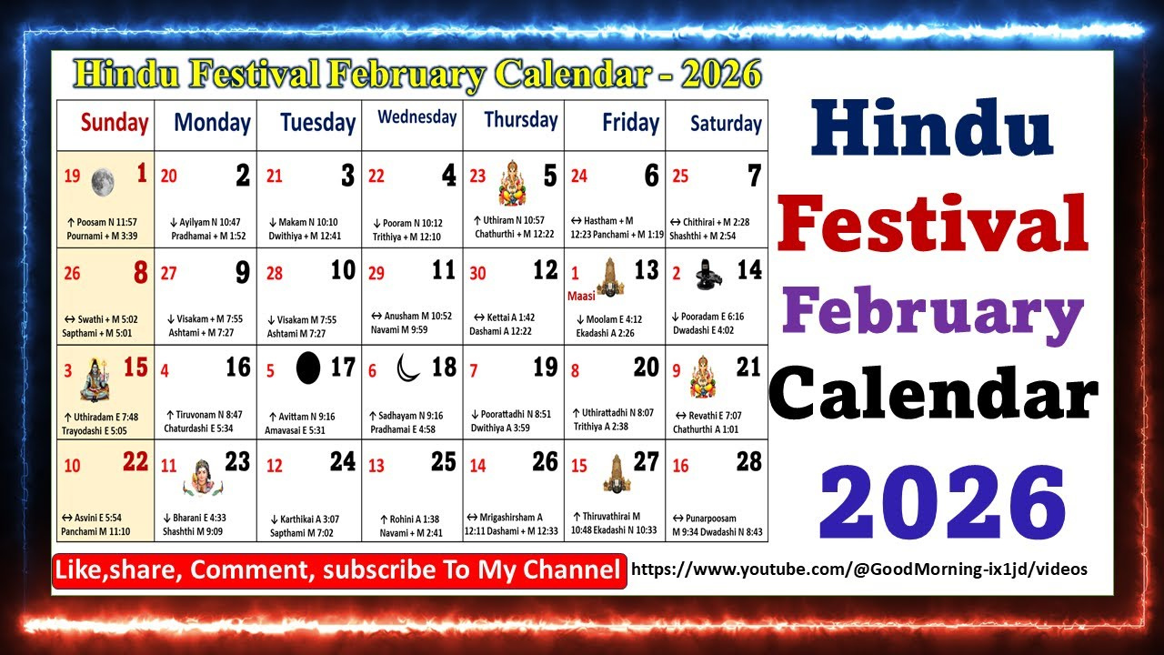 Hindu Festival February Calendar 2026 - Youtube pertaining to Hindu Calendar February 2026