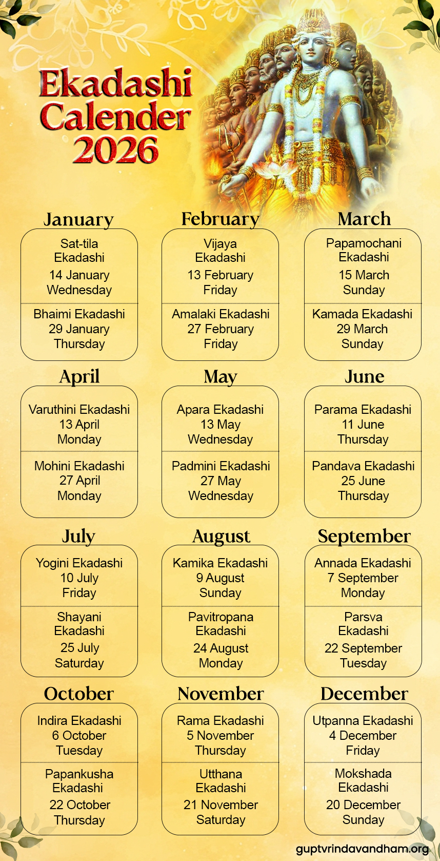 Iskcon Ekadashi Calendar 2026: Gyaras In January 2026 Dates &amp;amp; Pdf regarding February 2026 Calendar Ekadashi