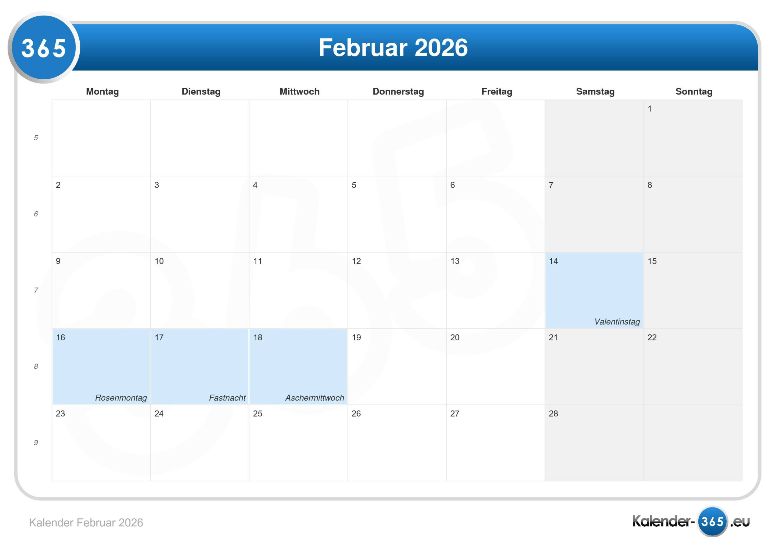 Kalender Februar 2026 with regard to Kalender Februari 2026