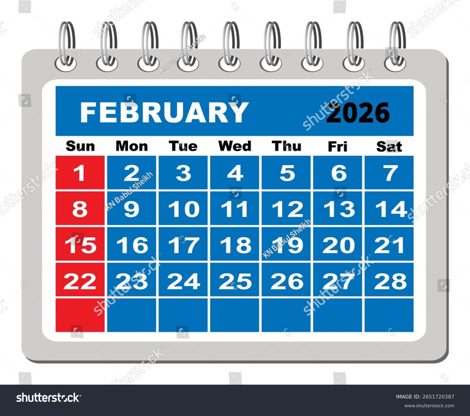 Minimal February 2026 Calendar Template Design Stock Illustration with regard to Feb 2026 Calendar Clipart