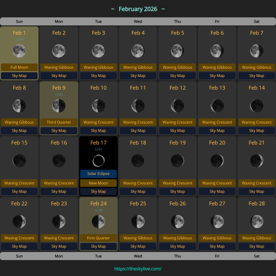 Moon Calendar: February 2026 | Theskylive regarding February 2026 Calendar Full Moon