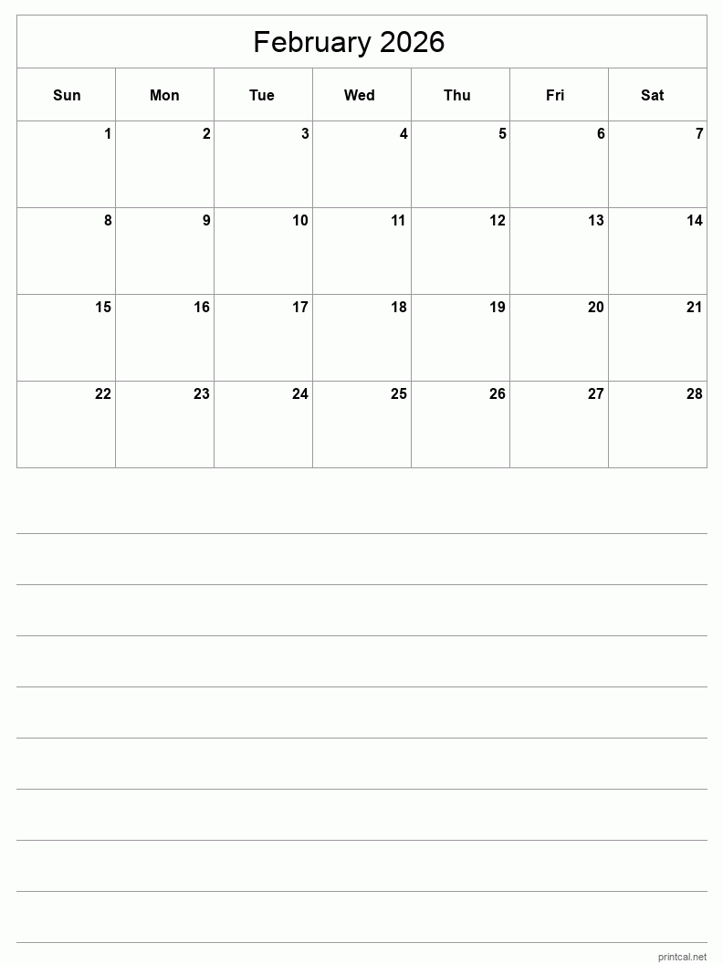 Printable February 2026 Calendar | Free Printable Calendars with regard to Feb 2026 Calendar Page