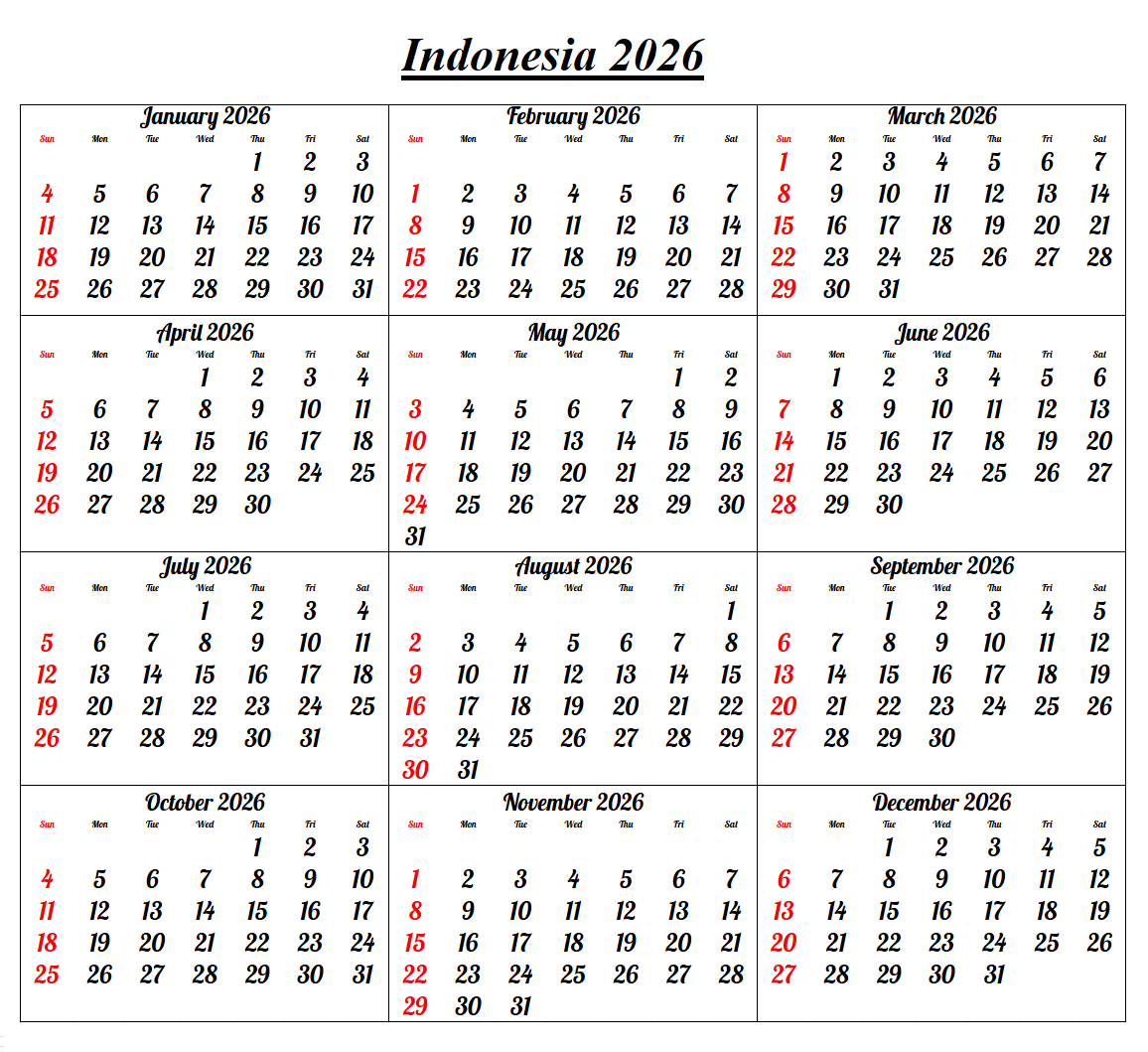 Printable Free Yearly Indonesia 2026 Calendar With Holidays within February 2026 Calendar Indonesia