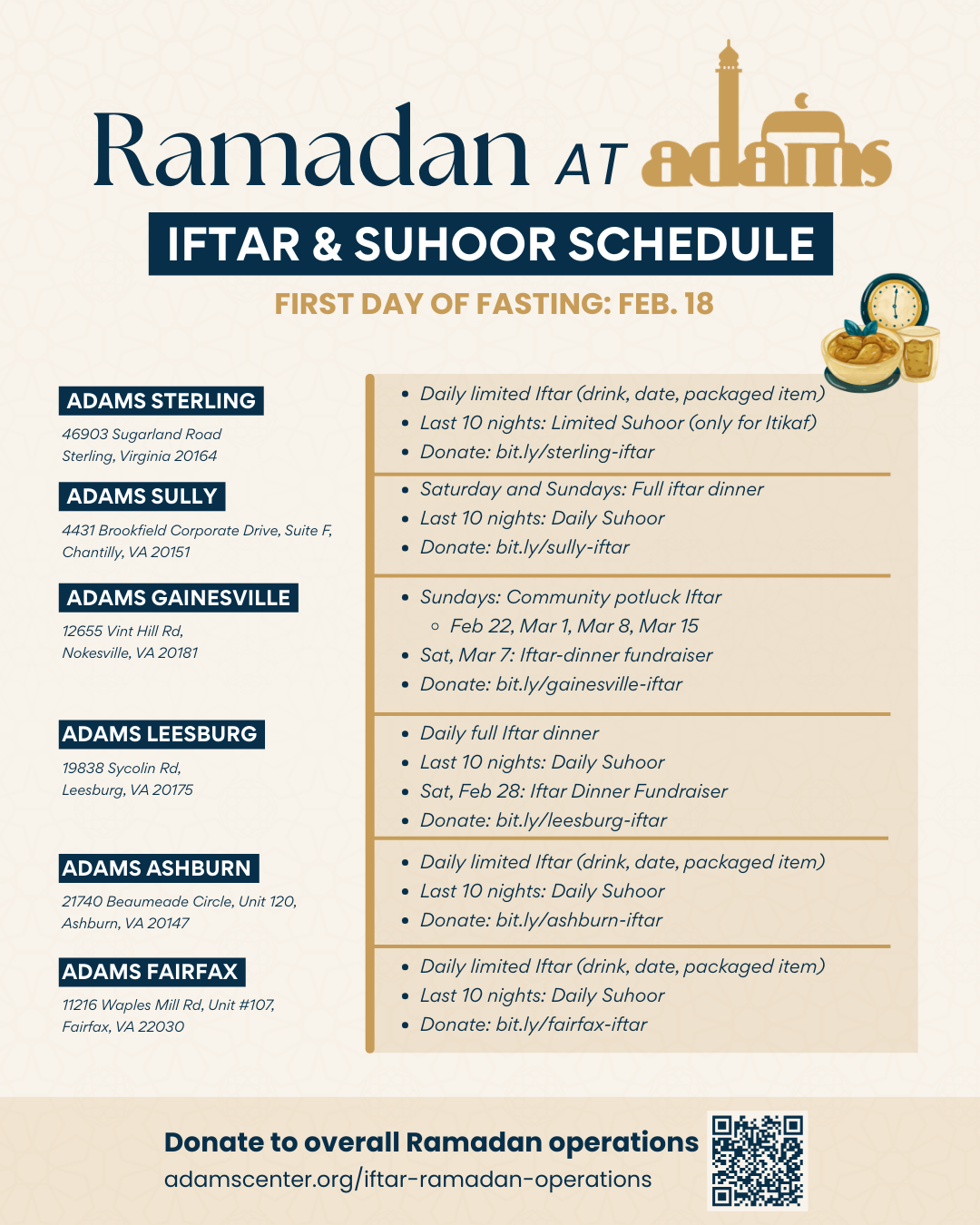 Adams Center with Fairfax Ramadan Calendar 2026