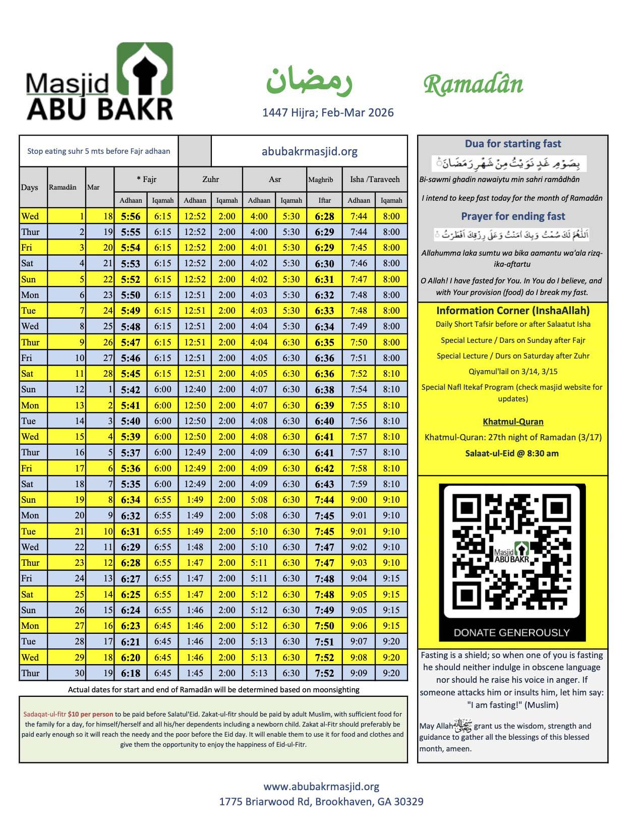 Home | Masjid Abu Bakr pertaining to Ramadan Calendar 2026 Atlanta Ga