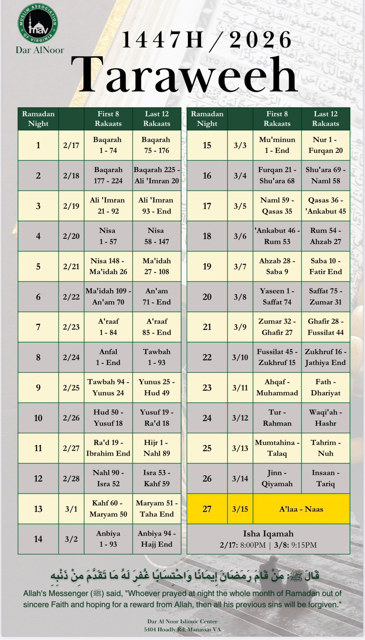 Home - Muslim Association Of Virginia with Ramadan Calendar 2026 Virginia