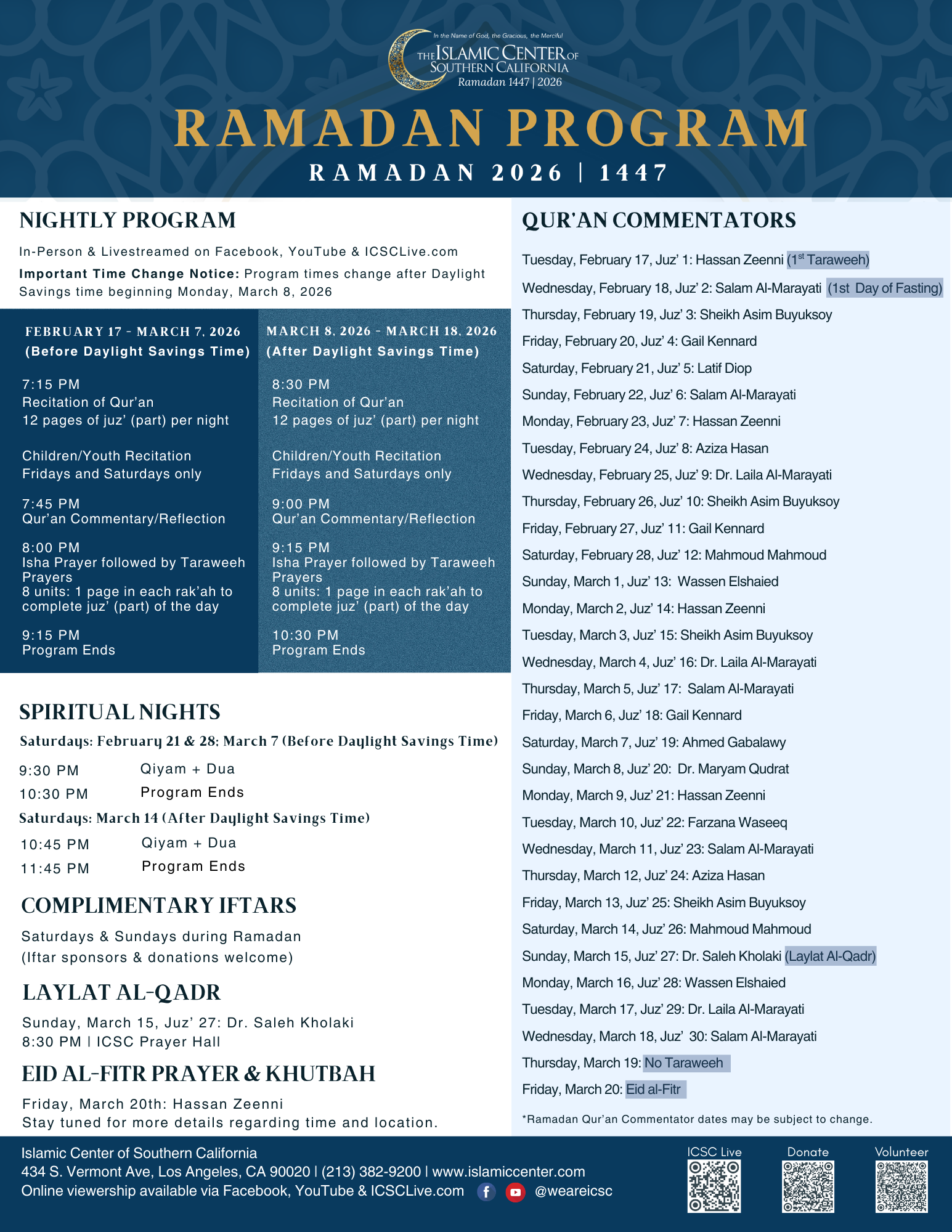 Icsc Ramadan 2026 | 1447 - Islamic Center Of Southern California regarding Ramadan 2026 Calendar Los Angeles